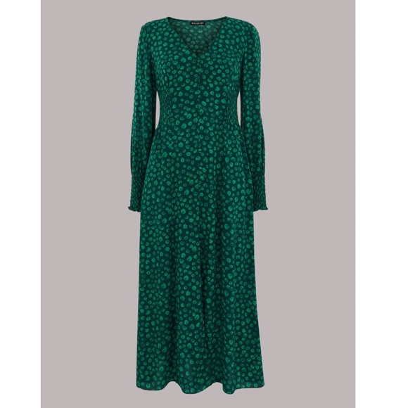 Whistles Green Lava Spot Print Midi Dress - Picture 1 of 8